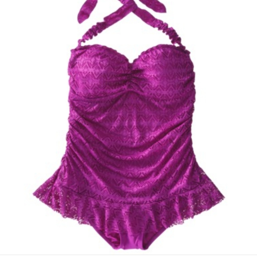 Mossimo Swim Suit Size 3X Peplum Mesh Ruched - Picture 2 of 11